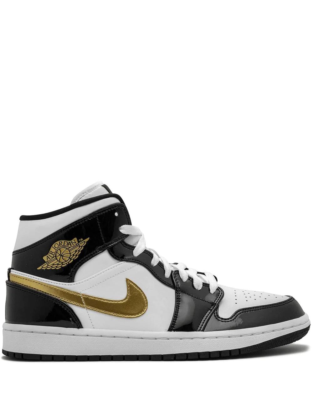 Nike Air Jordan 1 Mid Se Lack Läder Skor Dam Vita Svarta | SKNZMF468
